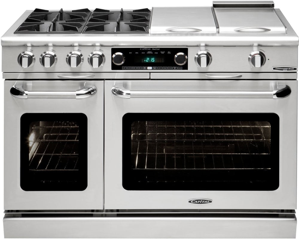 Capital Cooking - 48" Capital Connoisseurian Dual Fuel Range - Self Clean - 19K BTU - 6 Sealed Burners w/ 12" BBQ - CSB484B2 Capital Cooking - 48" Capital Connoisseurian Dual Fuel Range - Self Clean - 19K BTU - 6 Sealed Burners w/ 12" BBQ - CSB484B2