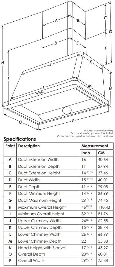 ILVE - Majestic 30 Inch Wall Mount Convertible Range Hood - 600 CFM ILVE - Majestic 30 Inch Wall Mount Convertible Range Hood - 600 CFM