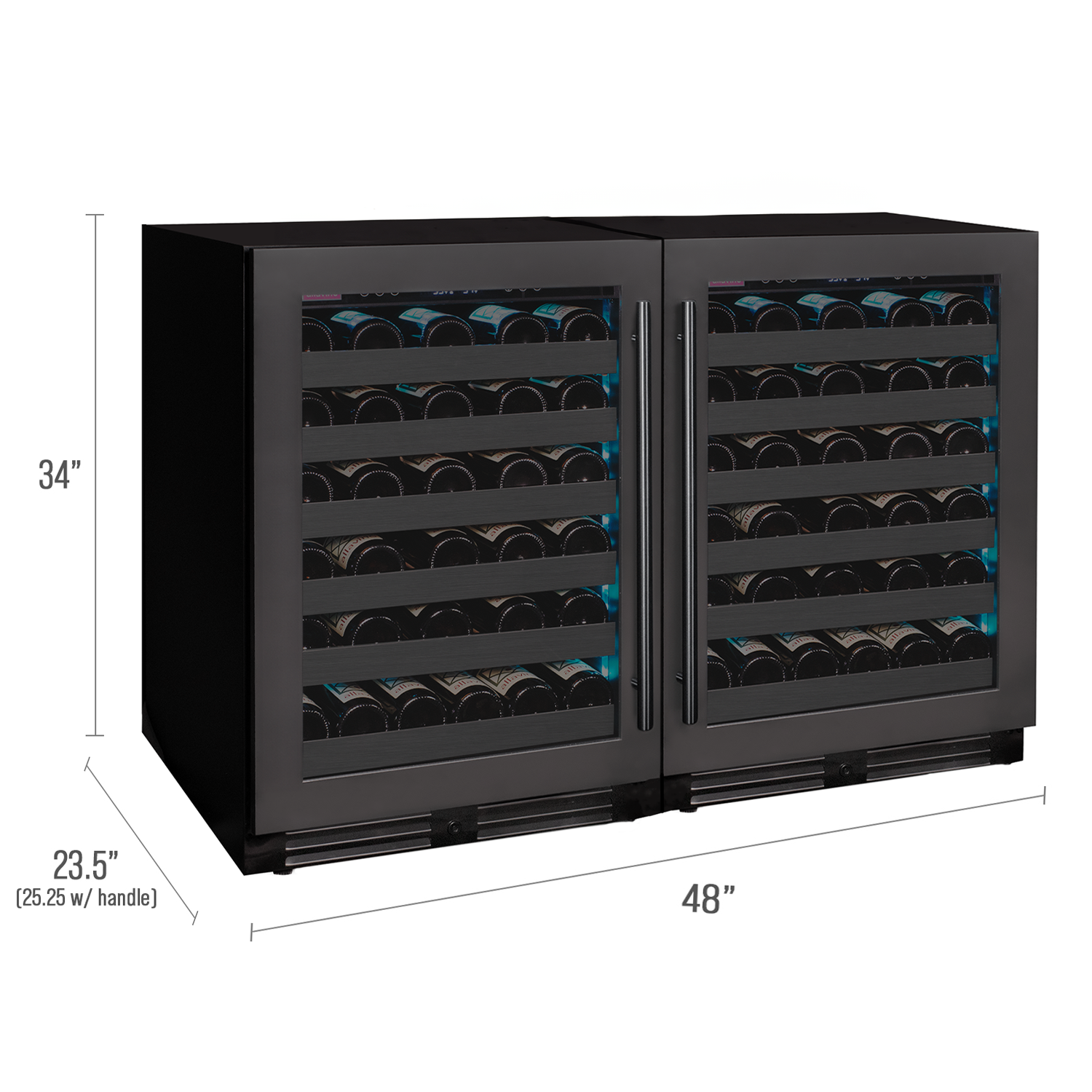 Allavino - Reserva Series 100 Bottle 34" Tall Dual Zone Black Stainless Steel Side-by-Side Wine Cooler Refrigerator Allavino - Reserva Series 100 Bottle 34" Tall Dual Zone Black Stainless Steel Side-by-Side Wine Cooler Refrigerator