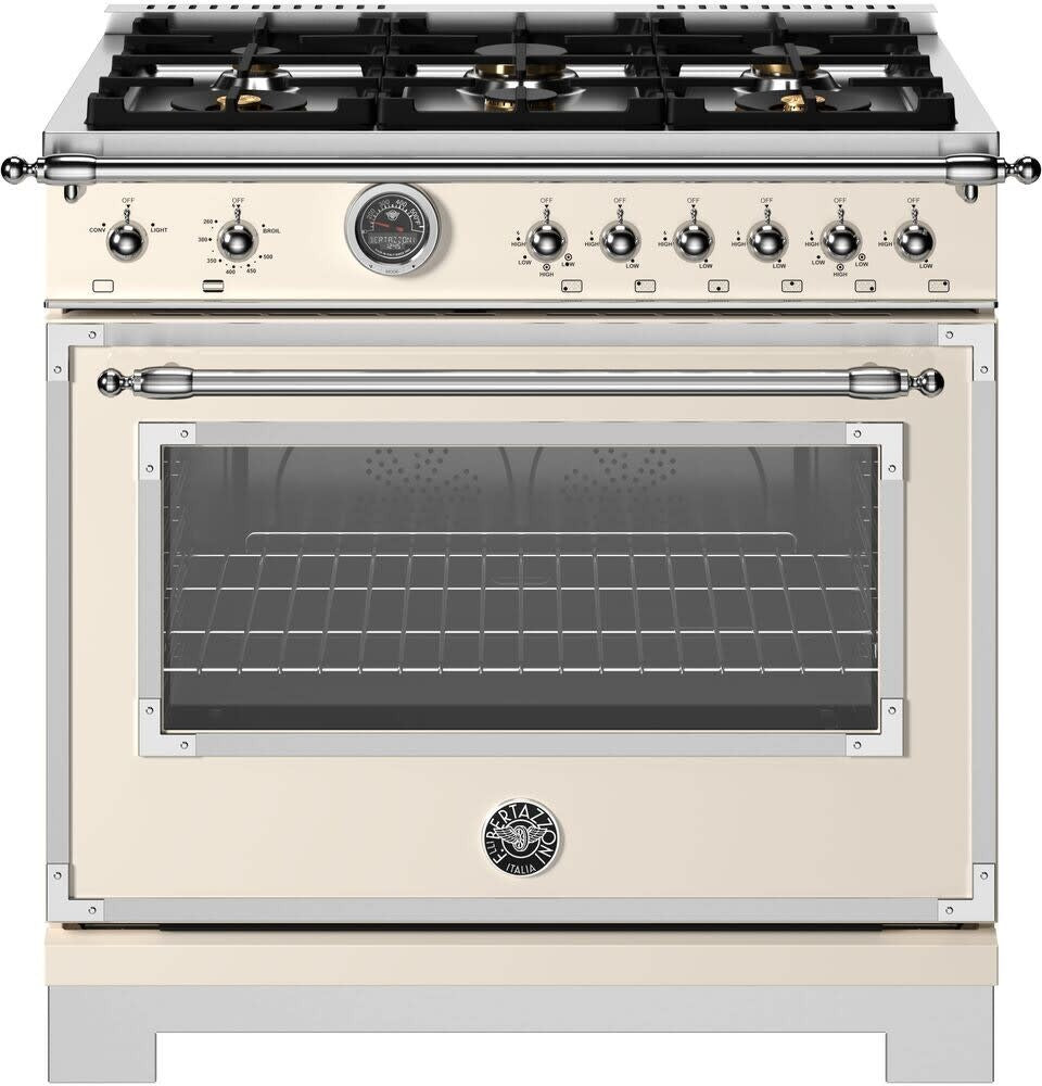 Bertazzoni - 36 inch All Gas Range, 6 Brass Burners and Cast Iron Griddle - HER366BCFGM Bertazzoni - 36 inch All Gas Range, 6 Brass Burners and Cast Iron Griddle - HER366BCFGM