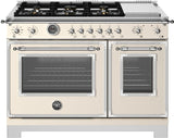 Bertazzoni - 48 inch Dual Fuel Range, 6 Brass Burners and Griddle, Electric Self-Clean Oven - HER486BTFEP Bertazzoni - 48 inch Dual Fuel Range, 6 Brass Burners and Griddle, Electric Self-Clean Oven - HER486BTFEP
