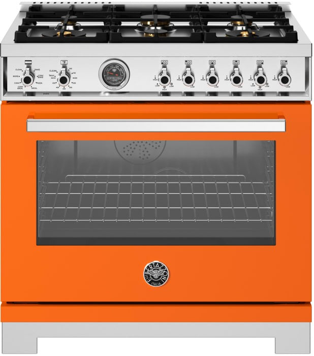 Bertazzoni - 36 inch Dual Fuel Range, 6 Brass Burners and Cast Iron Griddle, Electric Self-Clean Oven - PRO366BCFEPXT Bertazzoni - 36 inch Dual Fuel Range, 6 Brass Burners and Cast Iron Griddle, Electric Self-Clean Oven - PRO366BCFEPXT