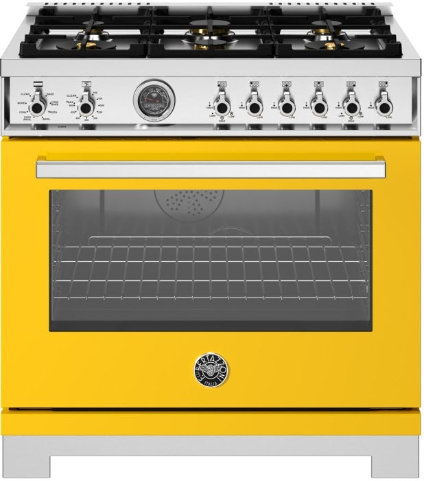 Bertazzoni - 36 inch Dual Fuel Range, 6 Brass Burners and Cast Iron Griddle, Electric Self-Clean Oven - PRO366BCFEPXT Bertazzoni - 36 inch Dual Fuel Range, 6 Brass Burners and Cast Iron Griddle, Electric Self-Clean Oven - PRO366BCFEPXT