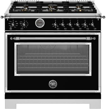 Bertazzoni - 36 inch Dual Fuel Range, 6 Brass Burner and Cast Iron Griddle, Electric Self-Clean Oven - HER366BCFE Bertazzoni - 36 inch Dual Fuel Range, 6 Brass Burner and Cast Iron Griddle, Electric Self-Clean Oven - HER366BCFE