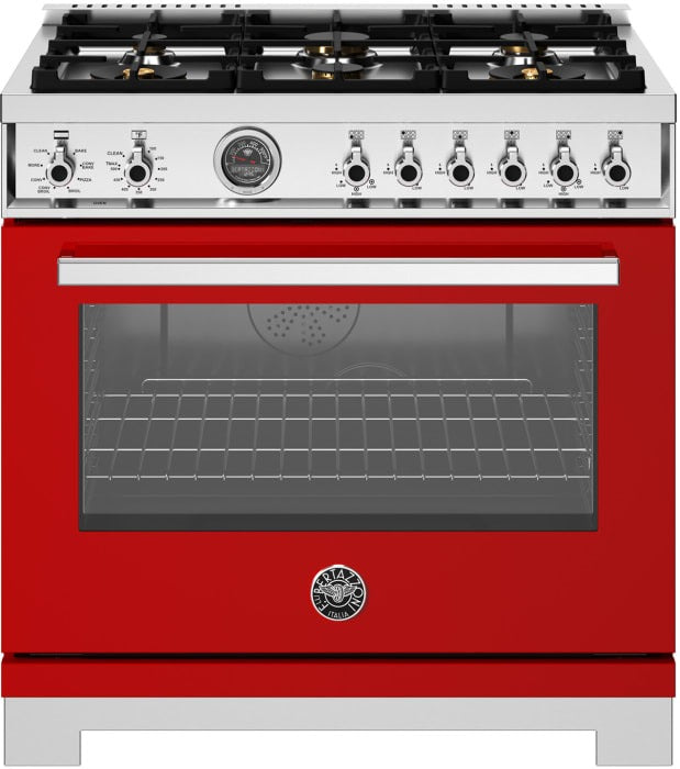 Bertazzoni - 36 inch Dual Fuel Range, 6 Brass Burners and Cast Iron Griddle, Electric Self-Clean Oven - PRO366BCFEPXT Bertazzoni - 36 inch Dual Fuel Range, 6 Brass Burners and Cast Iron Griddle, Electric Self-Clean Oven - PRO366BCFEPXT