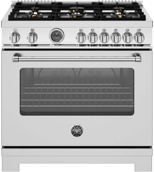 Bertazzoni - 36 inch All Gas Range, 6 Brass Burners and Cast Iron Griddle - MAS366BCFGMXT
