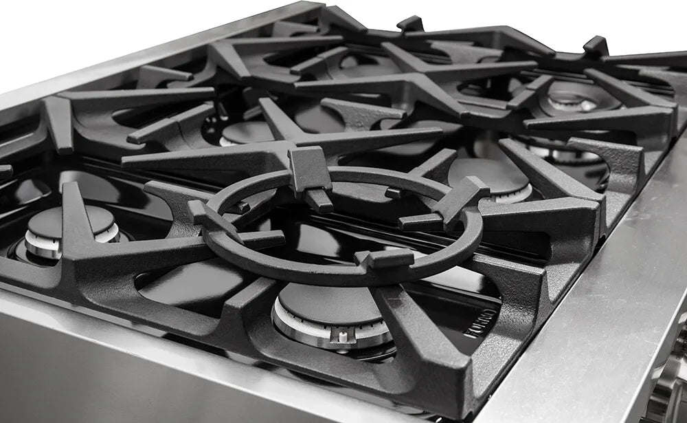 FORNO - 36-Inch Freestanding Gas Range: 6 Sealed Burners, 5.36 cu. ft. Oven, Continuous Grates, Convection, Illuminated Knobs FORNO - 36-Inch Freestanding Gas Range: 6 Sealed Burners, 5.36 cu. ft. Oven, Continuous Grates, Convection, Illuminated Knobs