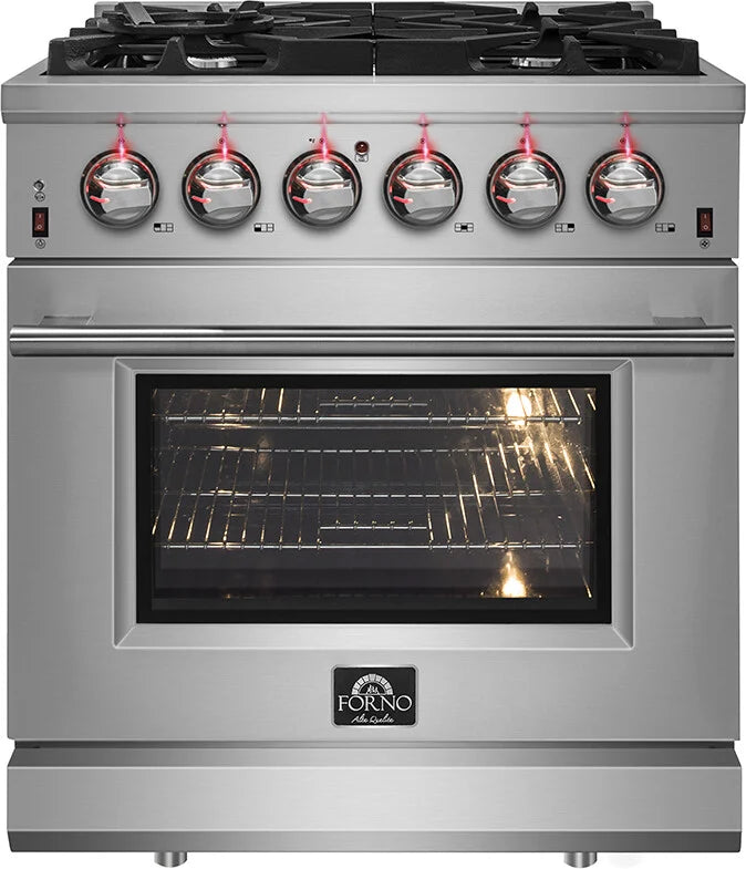 Forno - 30-Inch Freestanding Gas Range: 5 Sealed Burners, 4.32 cu. ft. Oven, Convection, Illuminated Knobs Forno - 30-Inch Freestanding Gas Range: 5 Sealed Burners, 4.32 cu. ft. Oven, Convection, Illuminated Knobs