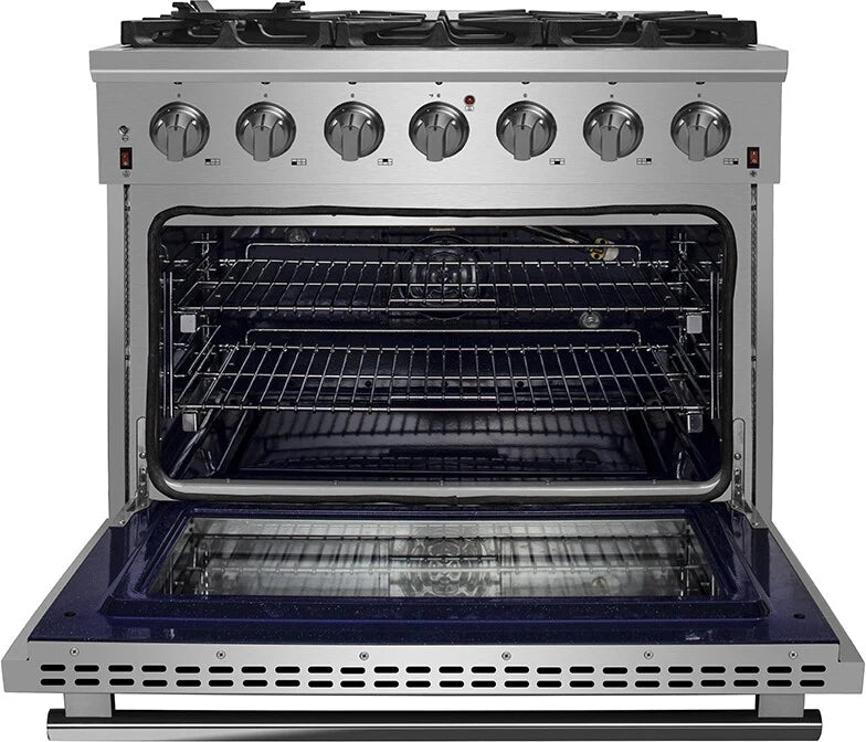 FORNO - 36-Inch Freestanding Gas Range: 6 Sealed Burners, 5.36 cu. ft. Oven, Continuous Grates, Convection, Illuminated Knobs FORNO - 36-Inch Freestanding Gas Range: 6 Sealed Burners, 5.36 cu. ft. Oven, Continuous Grates, Convection, Illuminated Knobs