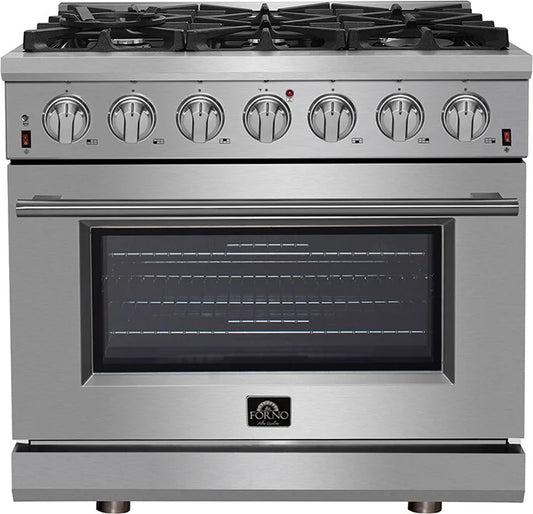 FORNO - 36-Inch Freestanding Gas Range: 6 Sealed Burners, 5.36 cu. ft. Oven, Continuous Grates, Convection, Illuminated Knobs
