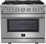 FORNO - 36-Inch Freestanding Gas Range: 6 Sealed Burners, 5.36 cu. ft. Oven, Continuous Grates, Convection, Illuminated Knobs FORNO - 36-Inch Freestanding Gas Range: 6 Sealed Burners, 5.36 cu. ft. Oven, Continuous Grates, Convection, Illuminated Knobs
