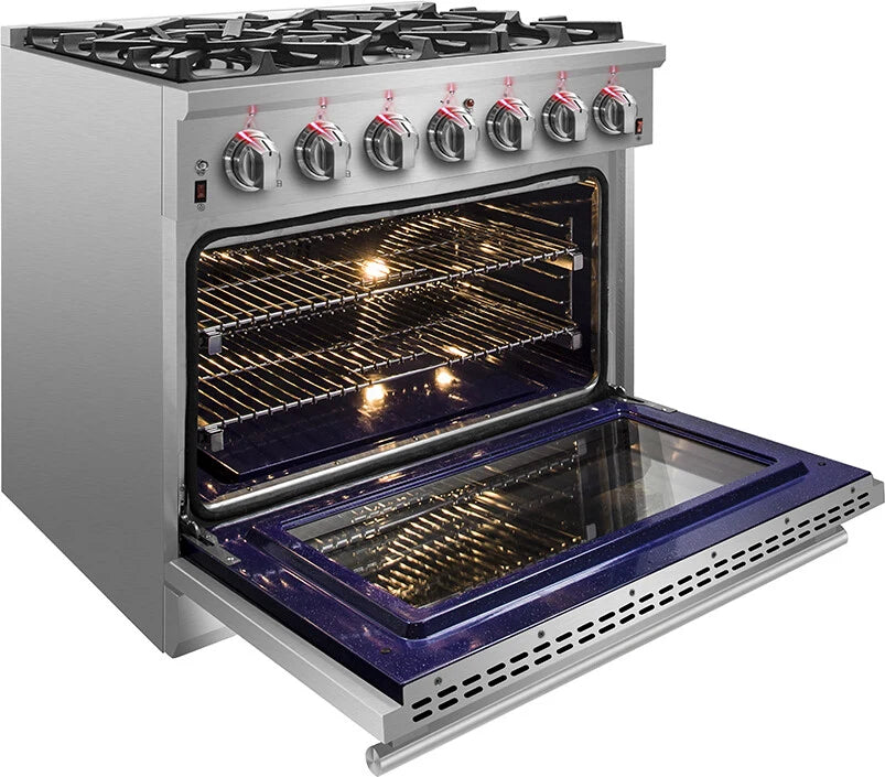 FORNO - 36-Inch Freestanding Gas Range: 6 Sealed Burners, 5.36 cu. ft. Oven, Continuous Grates, Convection, Illuminated Knobs FORNO - 36-Inch Freestanding Gas Range: 6 Sealed Burners, 5.36 cu. ft. Oven, Continuous Grates, Convection, Illuminated Knobs