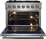 FORNO - 36-Inch Freestanding Gas Range: 6 Sealed Burners, 5.36 cu. ft. Oven, Continuous Grates, Convection, Illuminated Knobs FORNO - 36-Inch Freestanding Gas Range: 6 Sealed Burners, 5.36 cu. ft. Oven, Continuous Grates, Convection, Illuminated Knobs