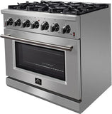 FORNO - 36-Inch Freestanding Gas Range: 6 Sealed Burners, 5.36 cu. ft. Oven, Continuous Grates, Convection, Illuminated Knobs FORNO - 36-Inch Freestanding Gas Range: 6 Sealed Burners, 5.36 cu. ft. Oven, Continuous Grates, Convection, Illuminated Knobs