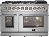 FORNO - 48-Inch Freestanding Gas Range: 8 Sealed Burners, Double Oven, 6.58 cu. ft. Total Capacity, Continuous Grates FORNO - 48-Inch Freestanding Gas Range: 8 Sealed Burners, Double Oven, 6.58 cu. ft. Total Capacity, Continuous Grates