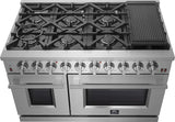 FORNO - 48-Inch Freestanding Gas Range: 8 Sealed Burners, Double Oven, 6.58 cu. ft. Total Capacity, Continuous Grates FORNO - 48-Inch Freestanding Gas Range: 8 Sealed Burners, Double Oven, 6.58 cu. ft. Total Capacity, Continuous Grates