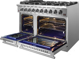 FORNO - 48-Inch Freestanding Gas Range: 8 Sealed Burners, Double Oven, 6.58 cu. ft. Total Capacity, Continuous Grates FORNO - 48-Inch Freestanding Gas Range: 8 Sealed Burners, Double Oven, 6.58 cu. ft. Total Capacity, Continuous Grates