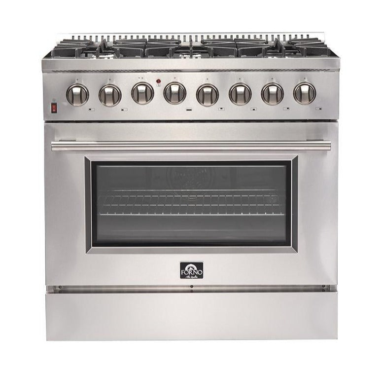 FORNO - 36-Inch Galiano Dual Fuel Range with 6 Gas Burners, 240v Electric Convection Oven FORNO - 36-Inch Galiano Dual Fuel Range with 6 Gas Burners, 240v Electric Convection Oven