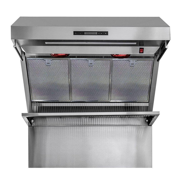 FORNO - 36-Inch Wall Mount Range Hood with Red Light Warmer, Shelf/Backsplash, and 1200 CFM Motor FORNO - 36-Inch Wall Mount Range Hood with Red Light Warmer, Shelf/Backsplash, and 1200 CFM Motor