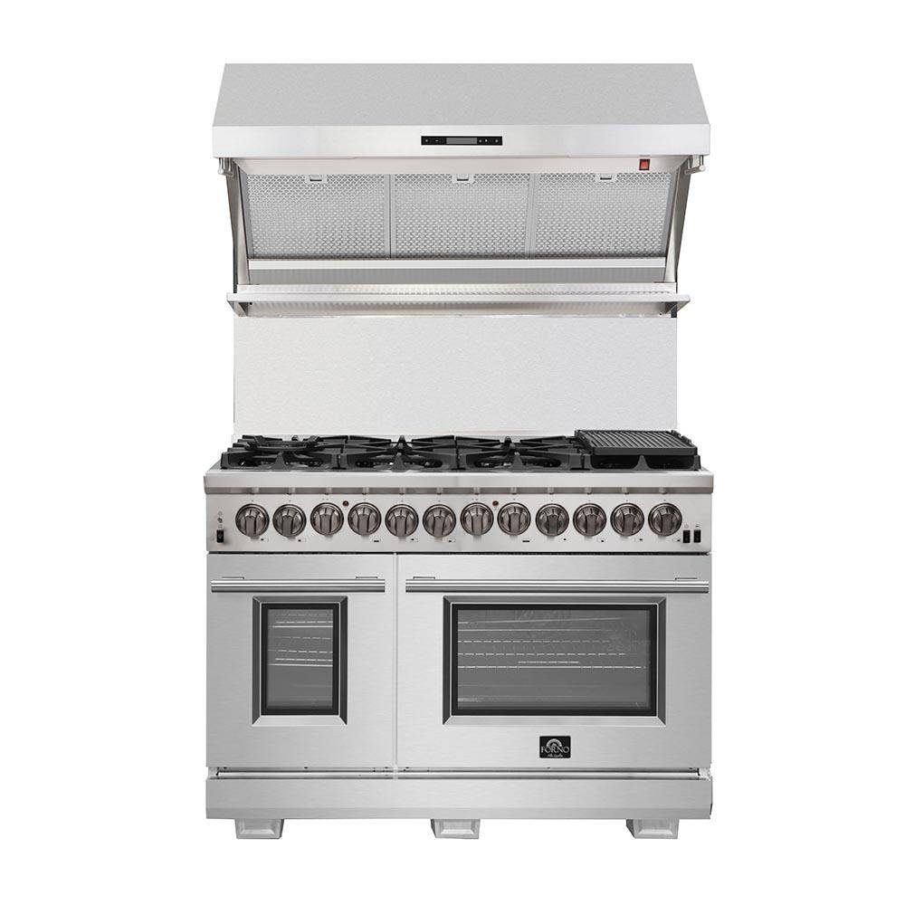 FORNO - 48-Inch Capriasca Dual Fuel Range with 240v Electric Oven - 8 Burners, Griddle, and 160,000 BTUs FORNO - 48-Inch Capriasca Dual Fuel Range with 240v Electric Oven - 8 Burners, Griddle, and 160,000 BTUs