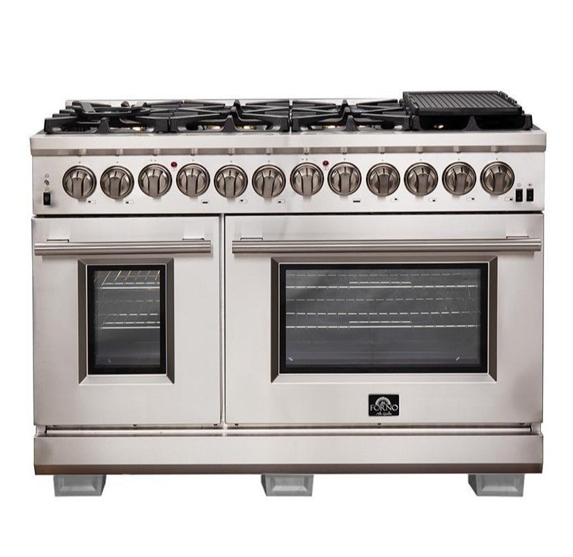 FORNO - 48-Inch Capriasca Dual Fuel Range with 240v Electric Oven - 8 Burners, Griddle, and 160,000 BTUs FORNO - 48-Inch Capriasca Dual Fuel Range with 240v Electric Oven - 8 Burners, Griddle, and 160,000 BTUs