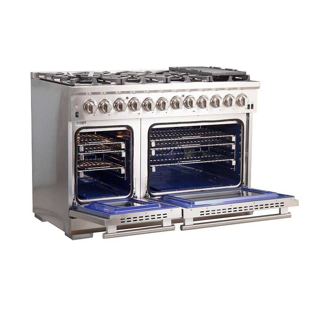 FORNO - 48-Inch Capriasca Dual Fuel Range with 240v Electric Oven - 8 Burners, Griddle, and 160,000 BTUs FORNO - 48-Inch Capriasca Dual Fuel Range with 240v Electric Oven - 8 Burners, Griddle, and 160,000 BTUs
