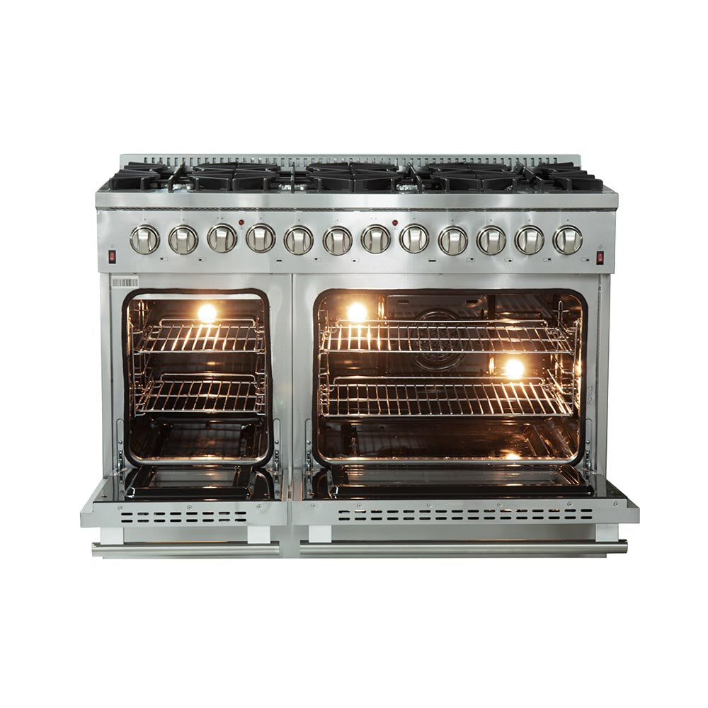 FORNO - 48-Inch Galiano Dual Fuel Range - Gas Cooktop with 240v Electric Oven - 8 Burners, Griddle, and Double Oven FORNO - 48-Inch Galiano Dual Fuel Range - Gas Cooktop with 240v Electric Oven - 8 Burners, Griddle, and Double Oven