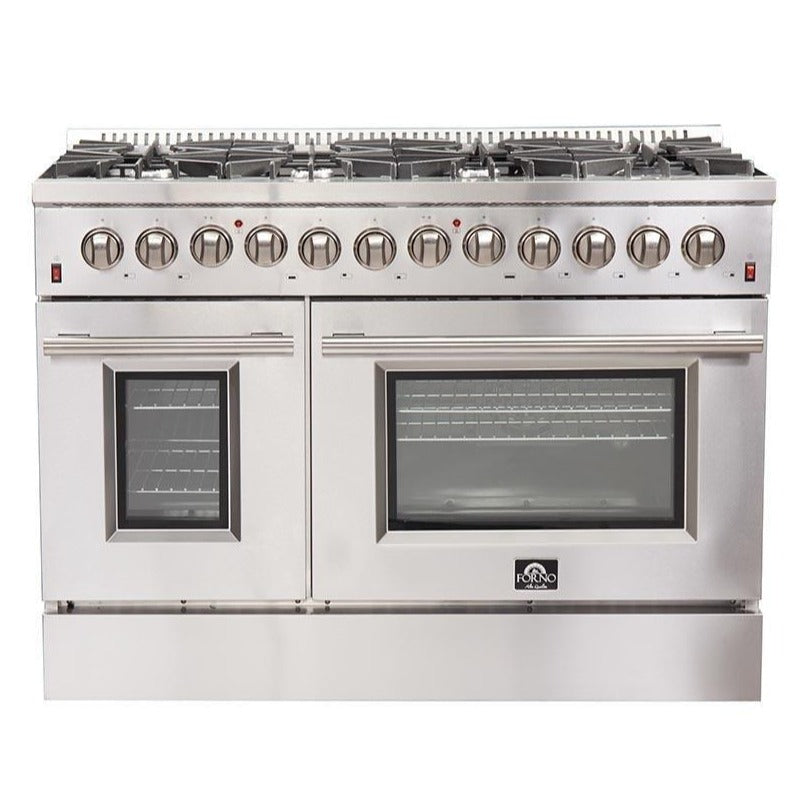 FORNO - 48-Inch Galiano Dual Fuel Range - Gas Cooktop with 240v Electric Oven - 8 Burners, Griddle, and Double Oven FORNO - 48-Inch Galiano Dual Fuel Range - Gas Cooktop with 240v Electric Oven - 8 Burners, Griddle, and Double Oven