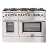 FORNO - 48-Inch Galiano Dual Fuel Range - Gas Cooktop with 240v Electric Oven - 8 Burners, Griddle, and Double Oven FORNO - 48-Inch Galiano Dual Fuel Range - Gas Cooktop with 240v Electric Oven - 8 Burners, Griddle, and Double Oven