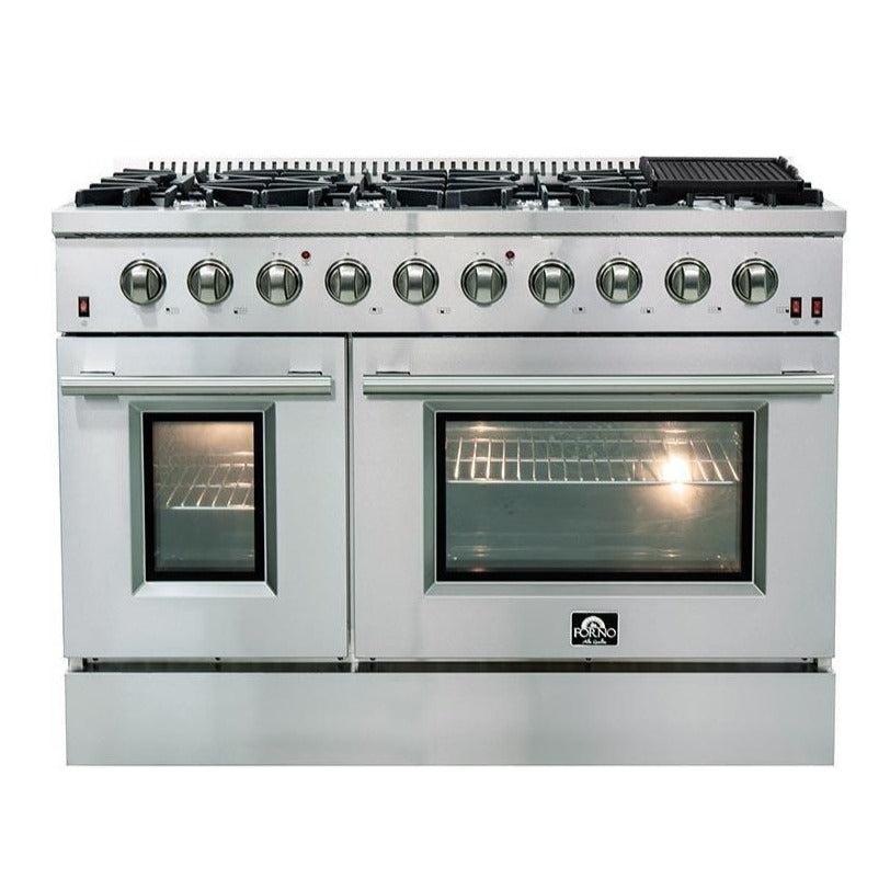 FORNO - 48-Inch Galiano Gas Range with 8 Burners and Reversible Griddle in Stainless Steel FORNO - 48-Inch Galiano Gas Range with 8 Burners and Reversible Griddle in Stainless Steel