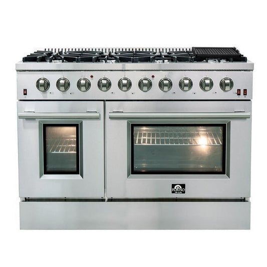 FORNO - 48-Inch Galiano Gas Range with 8 Burners and Reversible Griddle in Stainless Steel