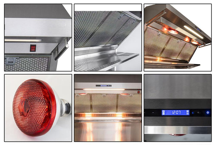 FORNO - 48-Inch Wall Mount Range Hood with Red Light Warmer, Shelf/Backsplash, and 1200 CFM Motor FORNO - 48-Inch Wall Mount Range Hood with Red Light Warmer, Shelf/Backsplash, and 1200 CFM Motor