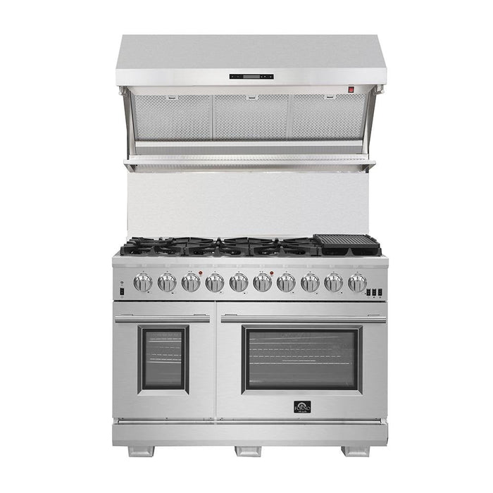 FORNO - 48-Inch Wall Mount Range Hood with Red Light Warmer, Shelf/Backsplash, and 1200 CFM Motor FORNO - 48-Inch Wall Mount Range Hood with Red Light Warmer, Shelf/Backsplash, and 1200 CFM Motor