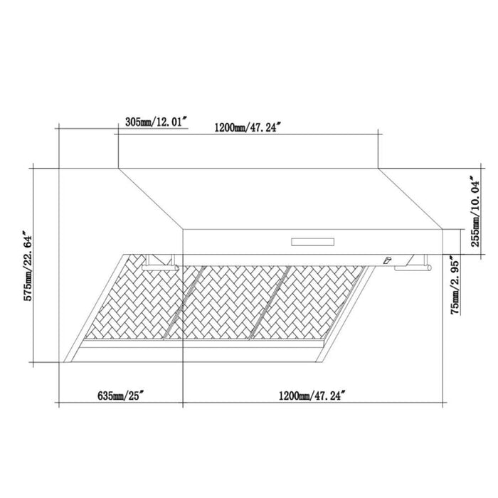 FORNO - 48-Inch Wall Mount Range Hood with Red Light Warmer, Shelf/Backsplash, and 1200 CFM Motor FORNO - 48-Inch Wall Mount Range Hood with Red Light Warmer, Shelf/Backsplash, and 1200 CFM Motor