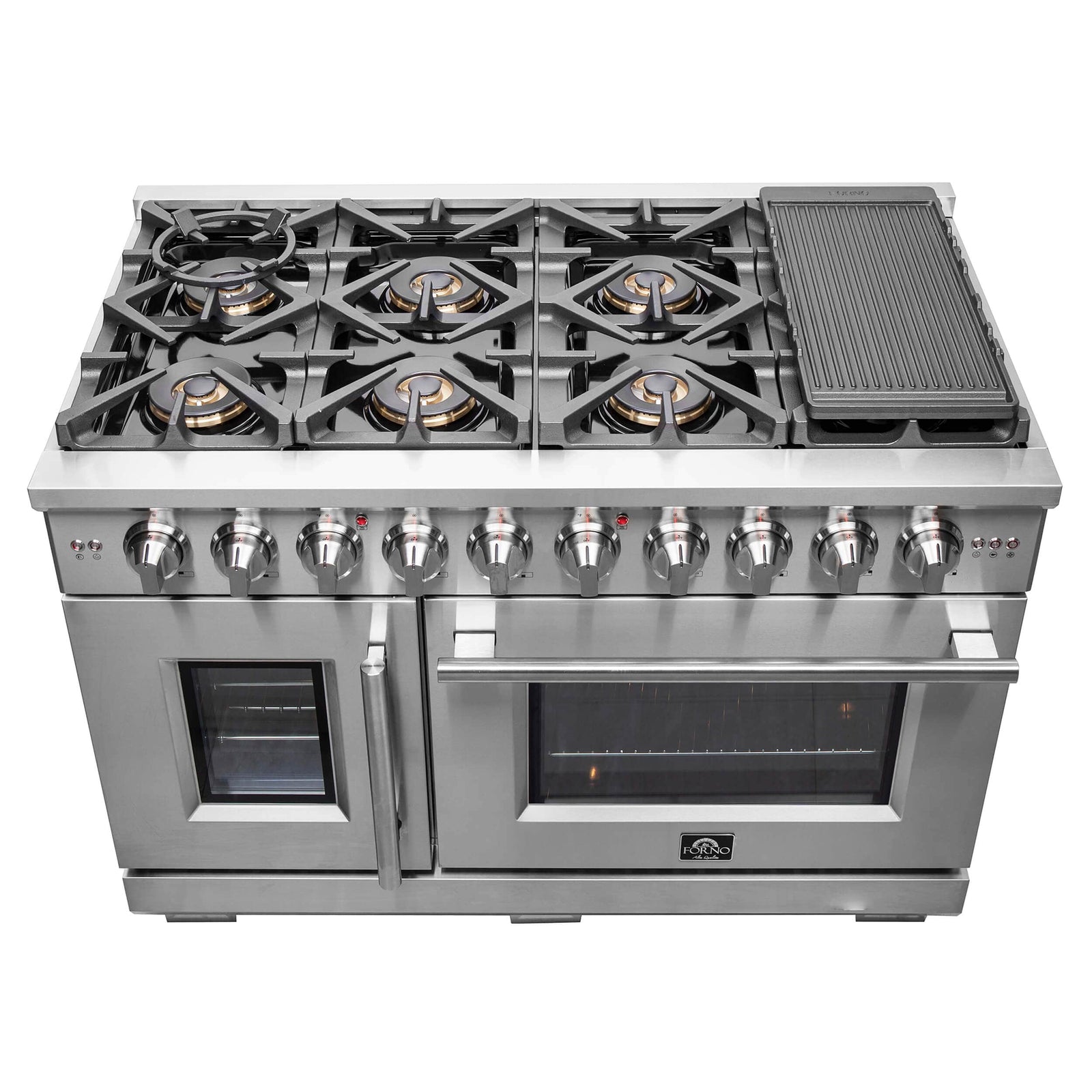 FORNO - 48-Inch Capriasca Dual Fuel Range with 8 Gas Burners, 160,000 BTUs & French Door Electric Oven in Stainless Steel FORNO - 48-Inch Capriasca Dual Fuel Range with 8 Gas Burners, 160,000 BTUs & French Door Electric Oven in Stainless Steel