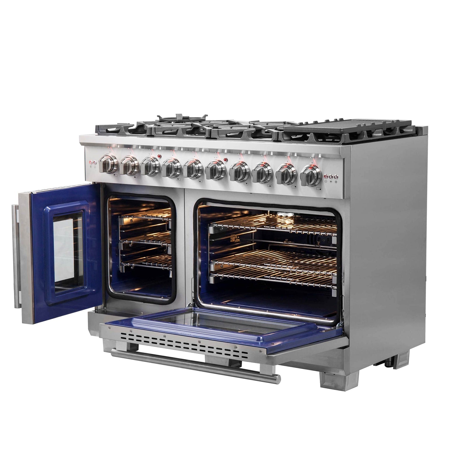 FORNO - 48-Inch Capriasca Gas Range with 8 Burners, 160,000 BTUs, & French Door Gas Oven in Stainless Steel FORNO - 48-Inch Capriasca Gas Range with 8 Burners, 160,000 BTUs, & French Door Gas Oven in Stainless Steel