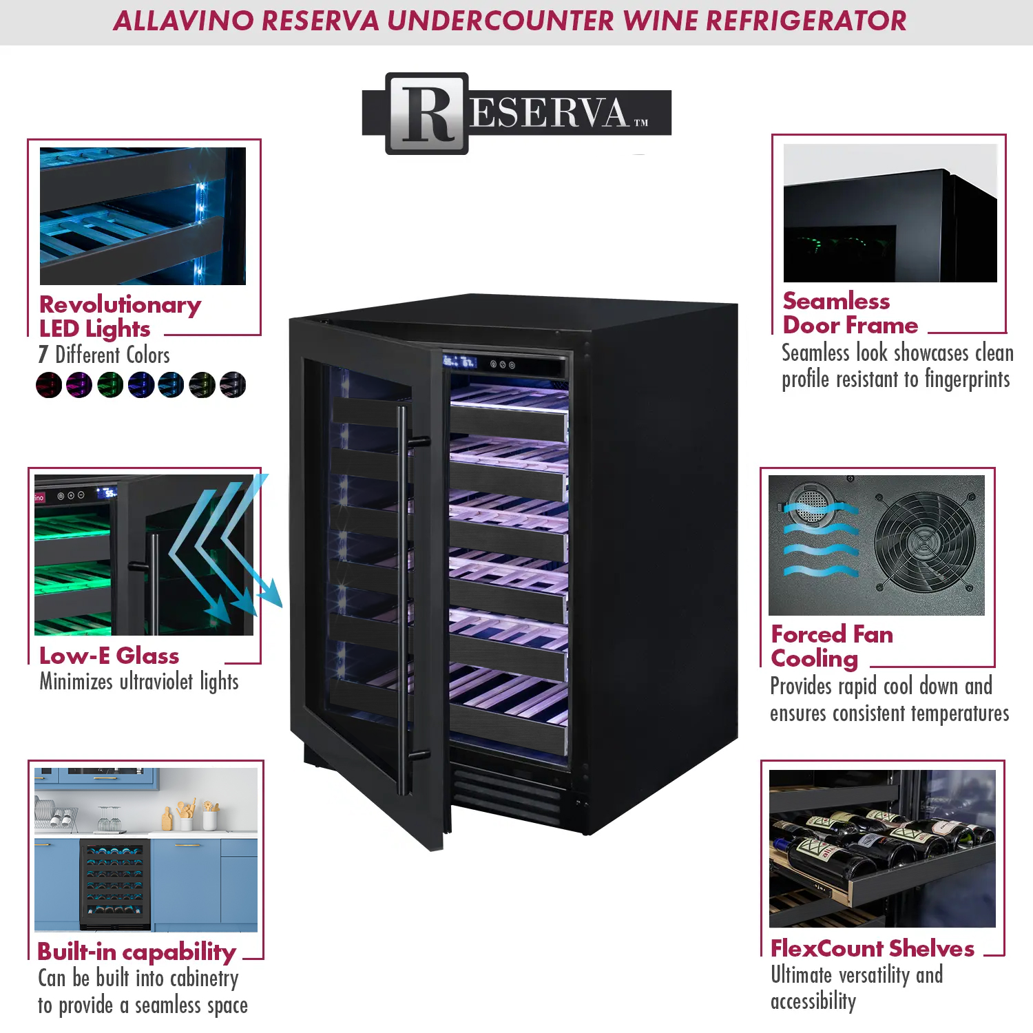 Allavino - Reserva Series 100 Bottle 34" Tall Dual Zone Black Stainless Steel Side-by-Side Wine Cooler Refrigerator Allavino - Reserva Series 100 Bottle 34" Tall Dual Zone Black Stainless Steel Side-by-Side Wine Cooler Refrigerator