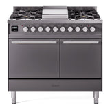 ILVE - 40" Pro Plus II Series Freestanding Dual Fuel Range - Double Oven - Solid Door(s) - Griddle - Natural Gas ILVE - 40" Pro Plus II Series Freestanding Dual Fuel Range - Double Oven - Solid Door(s) - Griddle - Natural Gas