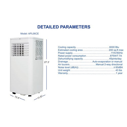 Airemax - 6000 BTU Portable Air Conditioner SACC | APL06CE Airemax - 6000 BTU Portable Air Conditioner SACC | APL06CE