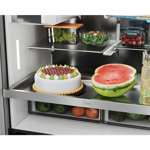Midea - 22 CF Stainless Steel Counter-Depth 4-Door French Door Dispenser Wi-Fi - MRQ22D7AST Midea - 22 CF Stainless Steel Counter-Depth 4-Door French Door Dispenser Wi-Fi - MRQ22D7AST