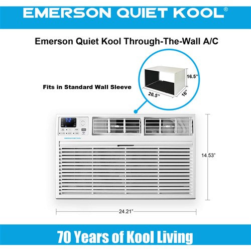 Emerson Quiet - 10000 BTU TTW Heat/Cool Air Conditioner with Wifi Controls, 230V | EATE10RSD2T Emerson Quiet - 10000 BTU TTW Heat/Cool Air Conditioner with Wifi Controls, 230V | EATE10RSD2T