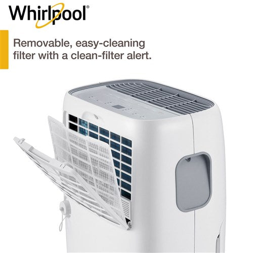 Whirlpool - 50 Pint Dehumidifier with Pump, White, E-Star - WHAD50PCW Whirlpool - 50 Pint Dehumidifier with Pump, White, E-Star - WHAD50PCW