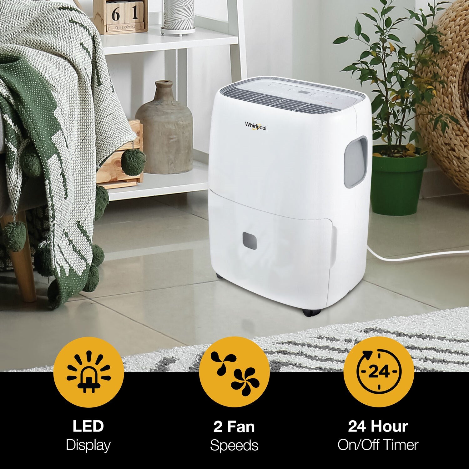 Whirlpool - 30 Pint Dehumidifier, White, E-Star, R32 - WHAD301DW Whirlpool - 30 Pint Dehumidifier, White, E-Star, R32 - WHAD301DW