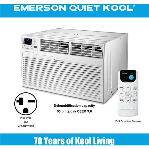 Emerson Quiet - 10000 BTU TTW Heat/Cool Air Conditioner, 230V | EATE10RD2T Emerson Quiet - 10000 BTU TTW Heat/Cool Air Conditioner, 230V | EATE10RD2T
