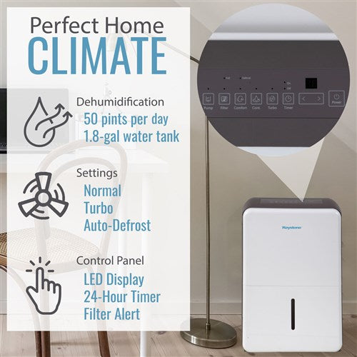 Keystone - 50 Pint Dehumidifier with Built-in Pump, Energy Star Most Eficient - KSTAD506PE Keystone - 50 Pint Dehumidifier with Built-in Pump, Energy Star Most Eficient - KSTAD506PE