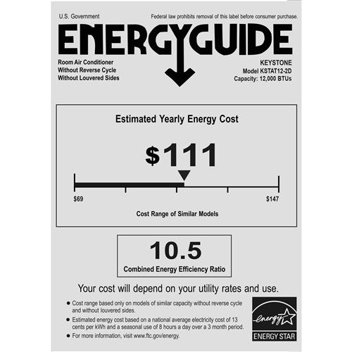 Keystone - 12000 BTU Through the Wall Air Conditioner EStar 230 | KSTAT12-2D Keystone - 12000 BTU Through the Wall Air Conditioner EStar 230 | KSTAT12-2D