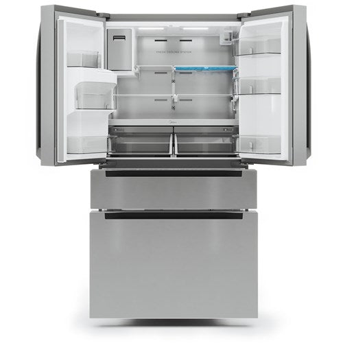 Midea - 22 CF Stainless Steel Counter-Depth 4-Door French Door Dispenser Wi-Fi - MRQ22D7AST Midea - 22 CF Stainless Steel Counter-Depth 4-Door French Door Dispenser Wi-Fi - MRQ22D7AST