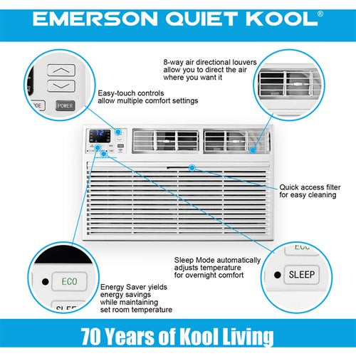 Emerson Quiet - 10000 BTU TTW Air Conditioner with Wifi Controls, 115V | EATC10RSE1T Emerson Quiet - 10000 BTU TTW Air Conditioner with Wifi Controls, 115V | EATC10RSE1T