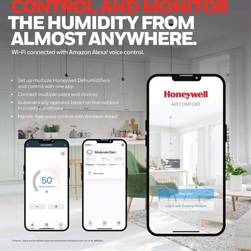 Honeywell - 30 Pint Dehumidifier (50 Pint DOE 2012 Standard)w/ Alexa Control, E-Star - TP50AWKN Honeywell - 30 Pint Dehumidifier (50 Pint DOE 2012 Standard)w/ Alexa Control, E-Star - TP50AWKN