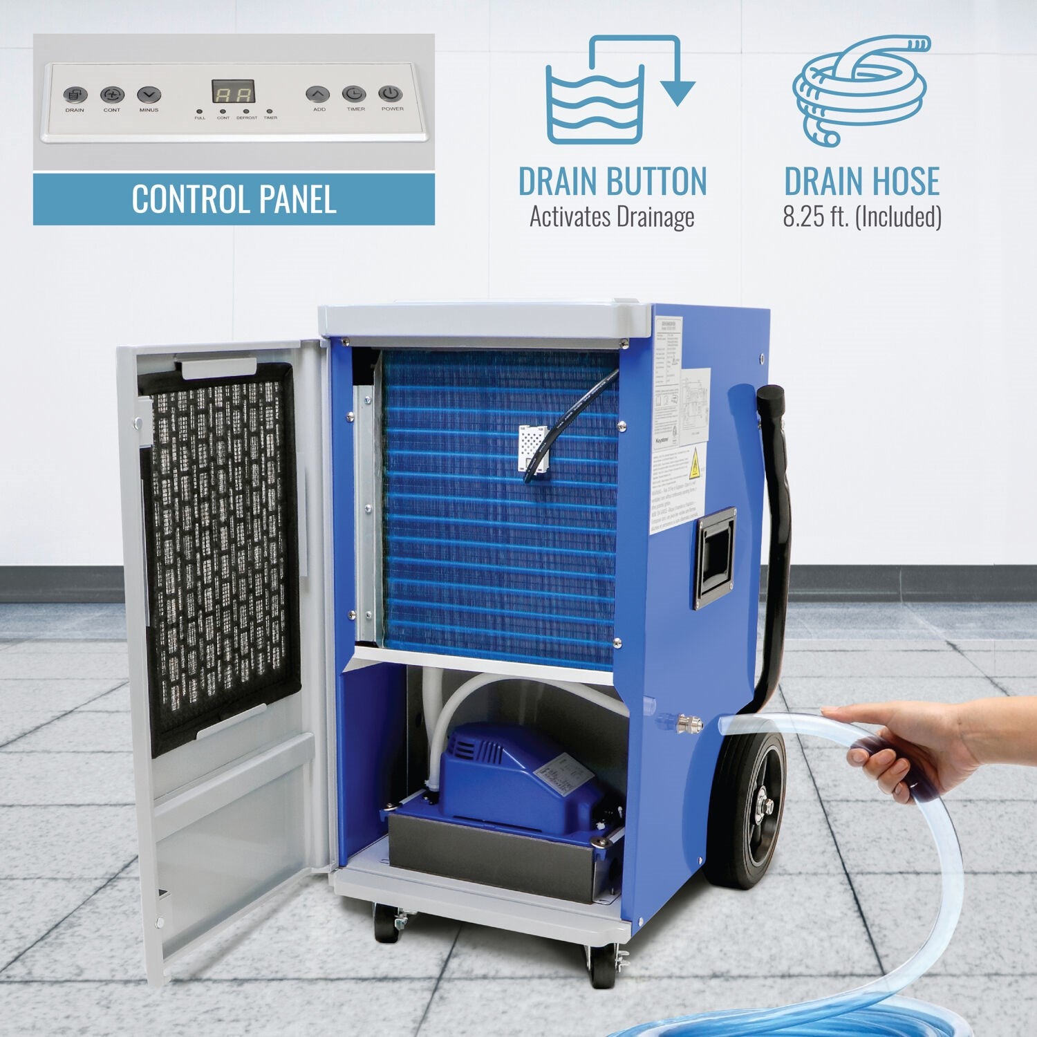 Keystone - 110 Pint Commercial Dehumidifier w/ Pump, 115V, R32 - KSTAD110PD Keystone - 110 Pint Commercial Dehumidifier w/ Pump, 115V, R32 - KSTAD110PD